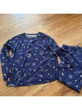 Joy Spun Womens Blue Pajamas Small 4/6 Celestial Print